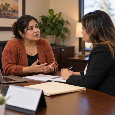 Employee discussing family medical leave paperwork with an adviser